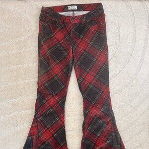 RARE Free People Red Plaid Bell Bottom Pants